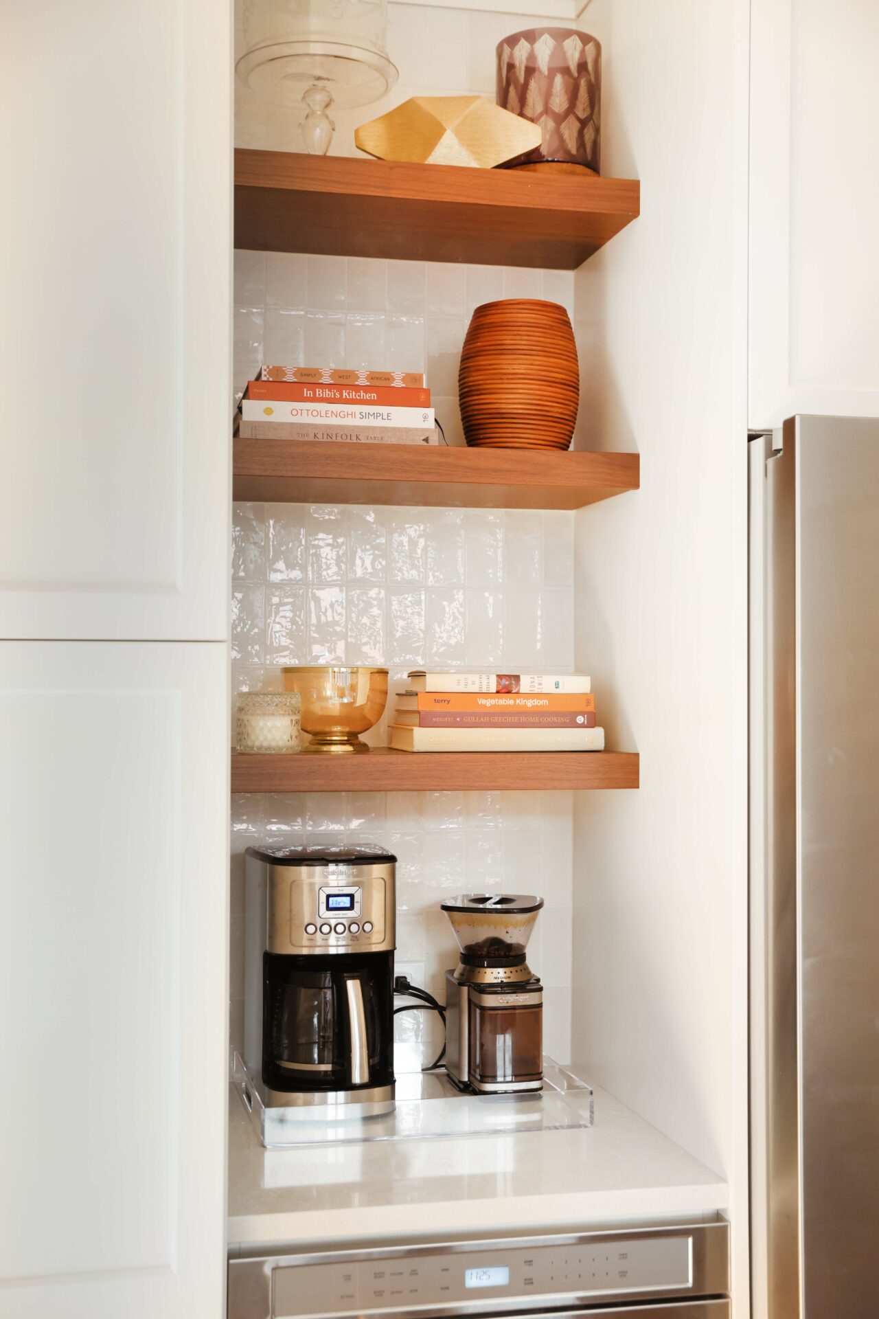 Walnut open shelves