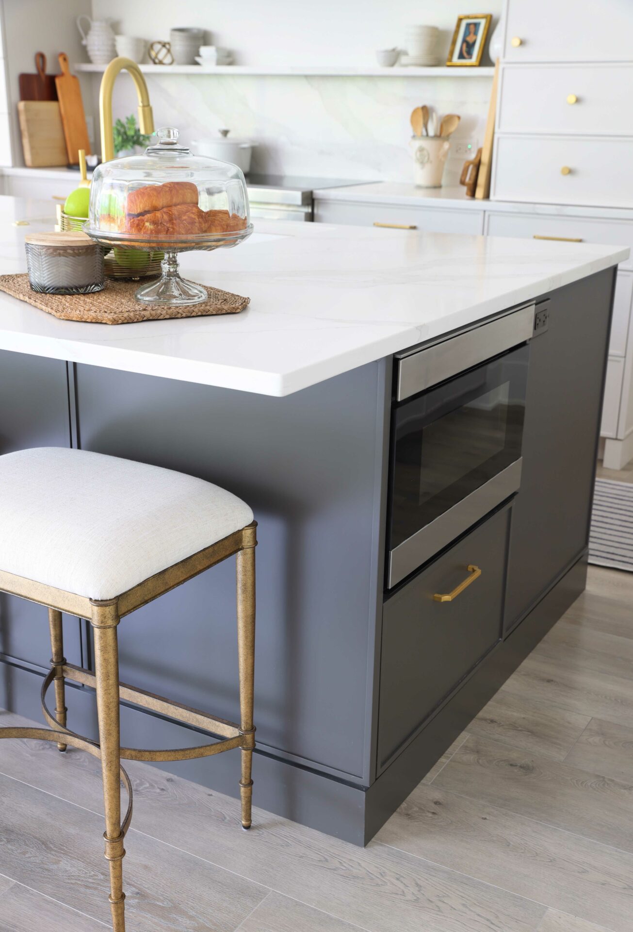 Kitchen island in a dark gray painted finish